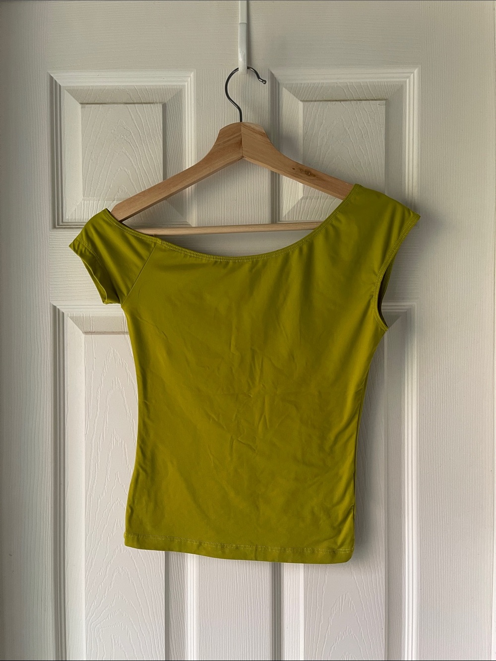 STRIPT Chartreuse Green Boatneck Off Shoulder Fitted Top S